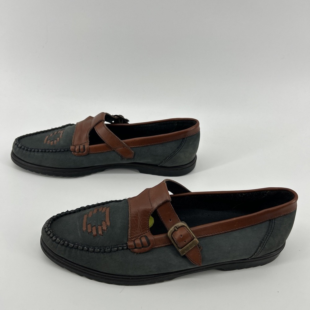 Hush Puppies Leather Loafers Shoes Women's 9 Brown Green T-Strap Casual VTG - Picture 6 of 12